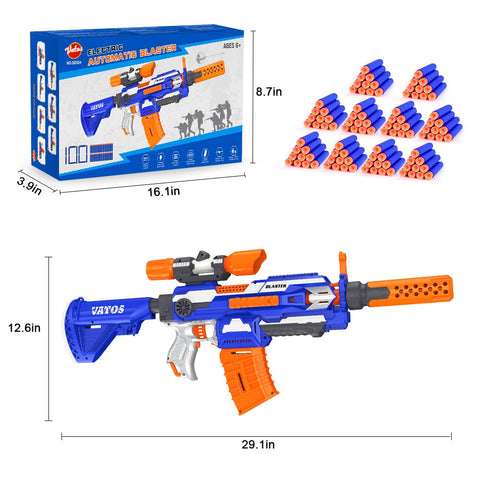 VATOS Electric Foam Blaster Toy Gun with 100 Pcs Darts, 7 DIY Automatic Machine Sniper Rifle Type with Scope