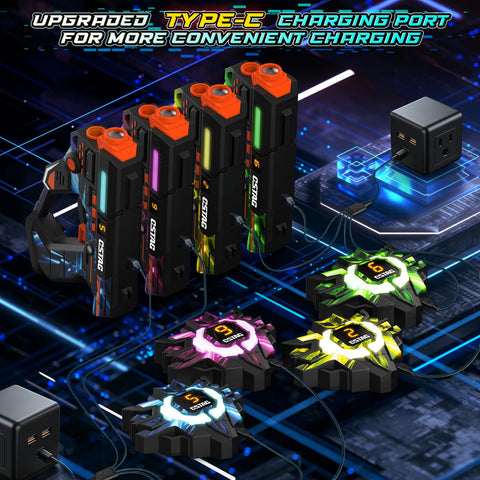 VATOS Rechargeable Laser Tag Set of 4 Players, 360° Sensors, 2.4GHz Infrared, Real-Time Data Display