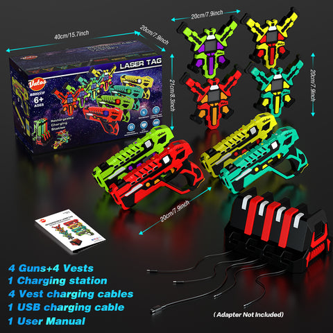 Newest Rechargeable Laser Tag Guns Set ,4 Player with Vests 2.4GHz Data SYNC Display Laser Game
