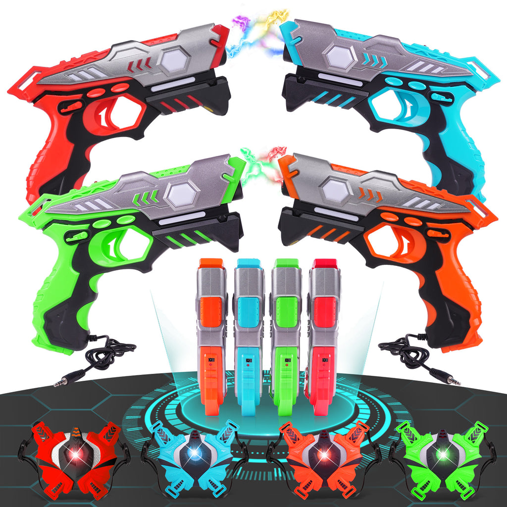 Upgrade Rechargeable Laser Tag Gun - Real-time Data SYNC Infrared Laser Tag Sets of 4 Gun 4 Vest