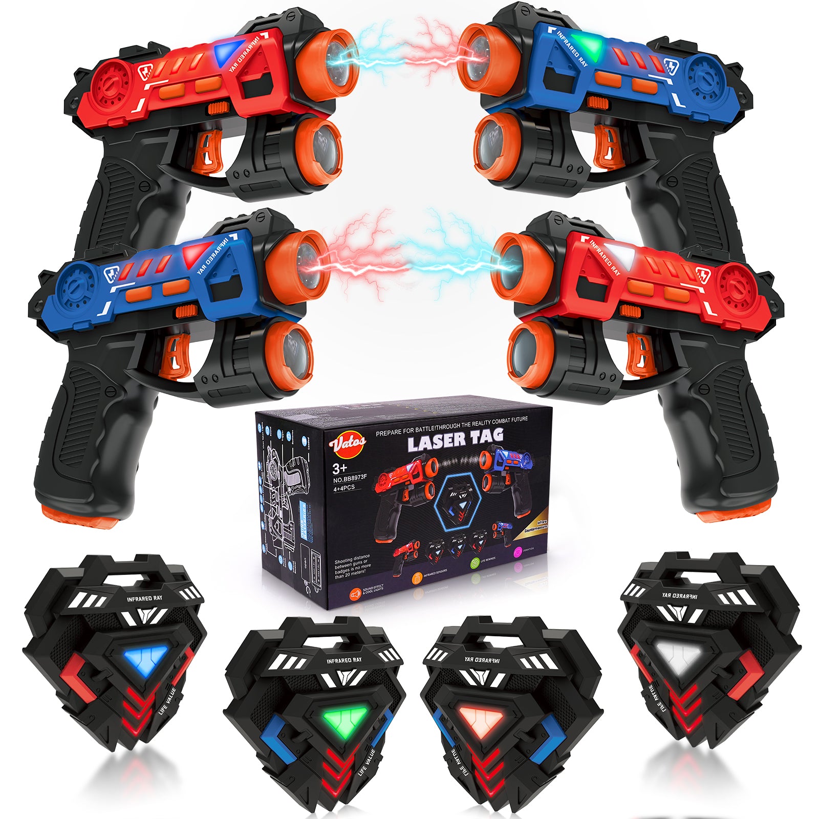 Infrared Mini Laser Tag Set  with Badges 4 Pack, 4 Players Indoor Outdoor,Group Activity Fun Toy