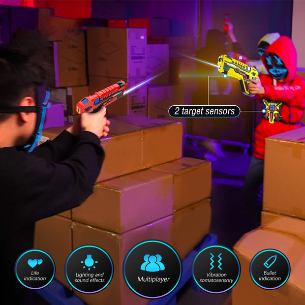 Newest Rechargeable Laser Tag Guns Set ,4 Player with Vests 2.4GHz Data SYNC Display Laser Game