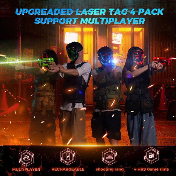 Rechargeable Toy Guns Set - 4 Player Toy Gun with Charging Station, No Vests Needed, Infrared Toy Guns with Data Display for Kids Teen Adults Family Group Activity Game for All Ages