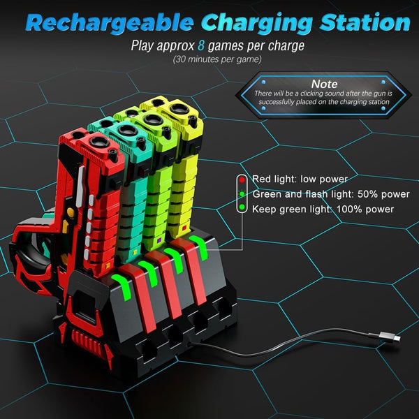 Rechargeable Toy Guns Set - 4 Player Toy Gun with Charging Station, No Vests Needed, Infrared Toy Guns with Data Display for Kids Teen Adults Family Group Activity Game for All Ages
