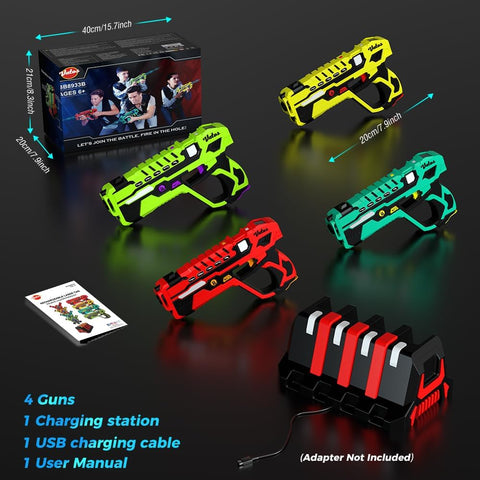 Rechargeable Toy Guns Set - 4 Player Toy Gun with Charging Station, No Vests Needed, Infrared Toy Guns with Data Display for Kids Teen Adults Family Group Activity Game for All Ages