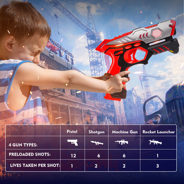 Upgrade Rechargeable Laser Tag Gun - Real-time Data SYNC Infrared Laser Tag Sets of 4 Gun 4 Vest
