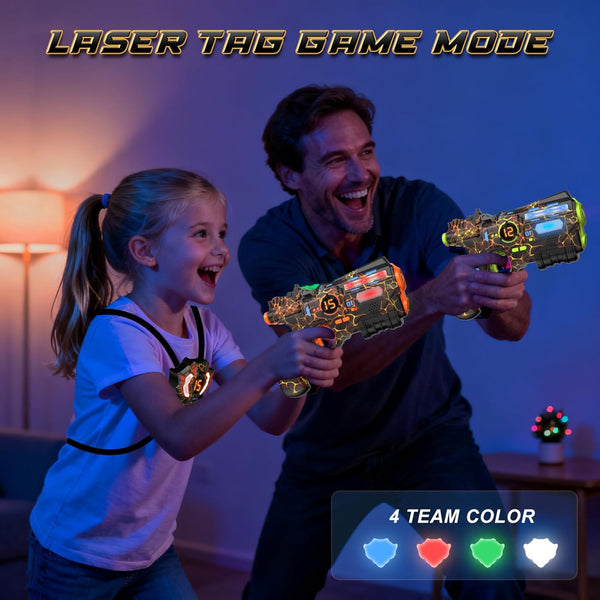 Rechargeable Infrared Laser Tag Set with Projector, 2 Players Toy Gun of Projector with Digital LED Score Display, 2.4GHz Real-time Data SYNC, Perfect Family Activity Toy for Kids,Teens,Adults