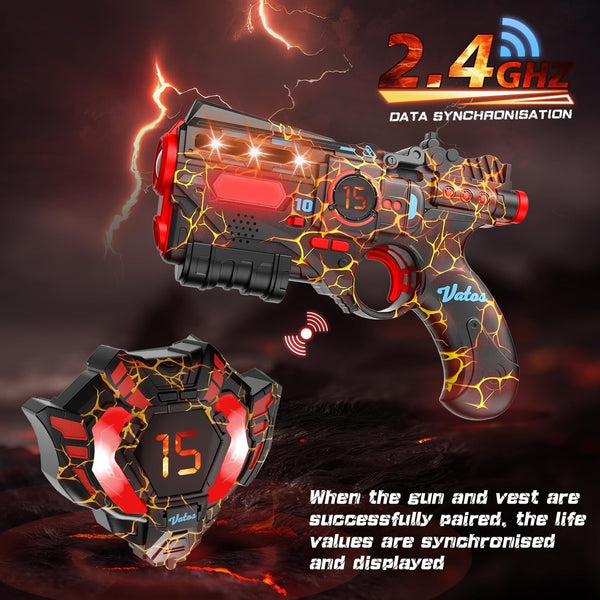 Rechargeable Laser Tag Set of 4 Player - 2.4GHz Data Fully SYNC 4 Gun & 4 Vest Sensors - Cool Birthday Toys & Ideas Laser Tag Gun for Kids Teen Adults for Outdoor Family Activities