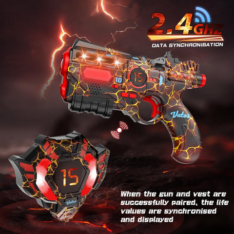 Rechargeable Laser Tag Set of 2 Player - 2.4GHz Data Fully SYNC 2 Gun & 2 Vest Sensors - Cool Birthday Toys & Ideas Laser Tag Gun for Kids Teen Adults for Outdoor Family Activities