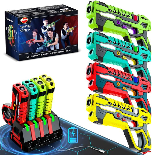 Rechargeable Toy Guns Set - 4 Player Toy Gun with Charging Station, No Vests Needed, Infrared Toy Guns with Data Display for Kids Teen Adults Family Group Activity Game for All Ages