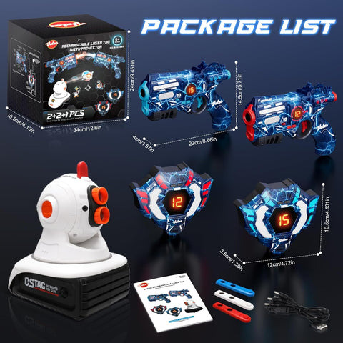 Rechargeable Infrared Laser Tag Set with Projector, 2 Players Toy Gun of Projector with Digital LED Score Display, Shooting Battle Games with 3 Targets,Family Activity Toy for Kids Teens Adults
