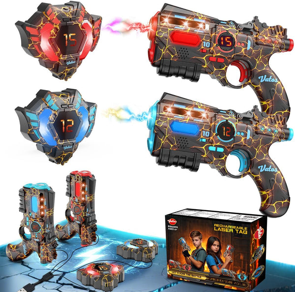 Rechargeable Laser Tag Set of 2 Player - 2.4GHz Data Fully SYNC 2 Gun & 2 Vest Sensors - Cool Birthday Toys & Ideas Laser Tag Gun for Kids Teen Adults for Outdoor Family Activities
