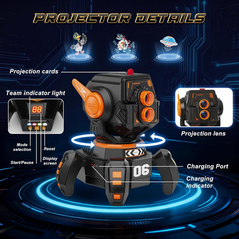 Rechargeable Infrared Laser Tag Set with Projector, 2 Players Toy Gun of Projector with Digital LED Score Display, 2.4GHz Real-time Data SYNC, Perfect Family Activity Toy for Kids,Teens,Adults