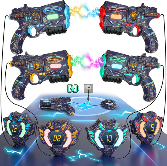 Rechargeable Real-time Data SYNC - Infrared Toy Gun Sets of 4 Gun 4 Vest with Glowing Light, Toy Gun Game for Adults, Gun Set of 4 for Boys Girls Age 6-12 Years Old