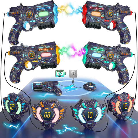 Rechargeable Real-time Data SYNC - Infrared Toy Gun Sets of 4 Gun 4 Vest with Glowing Light, Toy Gun Game for Adults, Gun Set of 4 for Boys Girls Age 6-12 Years Old