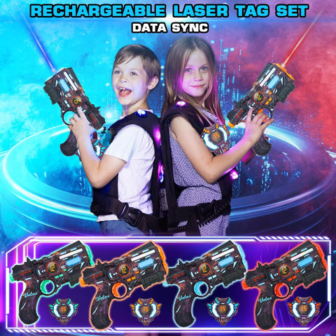 Rechargeable Real-time Data SYNC - Infrared Toy Gun Sets of 4 Gun 4 Vest with Glowing Light, Toy Gun Game for Adults, Gun Set of 4 for Boys Girls Age 6-12 Years Old