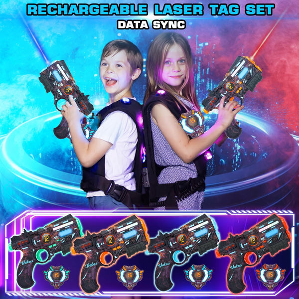 Rechargeable Real-time Data SYNC - Infrared Toy Gun Sets of 4 Gun 4 Vest with Glowing Light, Toy Gun Game for Adults, Gun Set of 4 for Boys Girls Age 6-12 Years Old