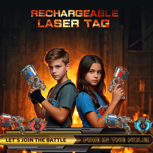 Rechargeable Laser Tag Set of 2 Player - 2.4GHz Data Fully SYNC 2 Gun & 2 Vest Sensors - Cool Birthday Toys & Ideas Laser Tag Gun for Kids Teen Adults for Outdoor Family Activities