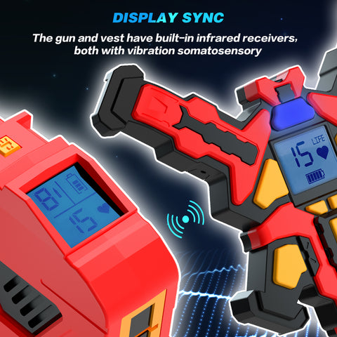 Newest Rechargeable Laser Tag Guns Set ,4 Player with Vests 2.4GHz Data SYNC Display Laser Game