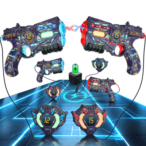 Rechargeable Real-time Data SYNC - Infrared Toy Gun Sets of 4 Gun 4 Vest with Glowing Light, Toy Gun Game for Adults, Gun Set of 4 for Boys Girls Age 6-12 Years Old