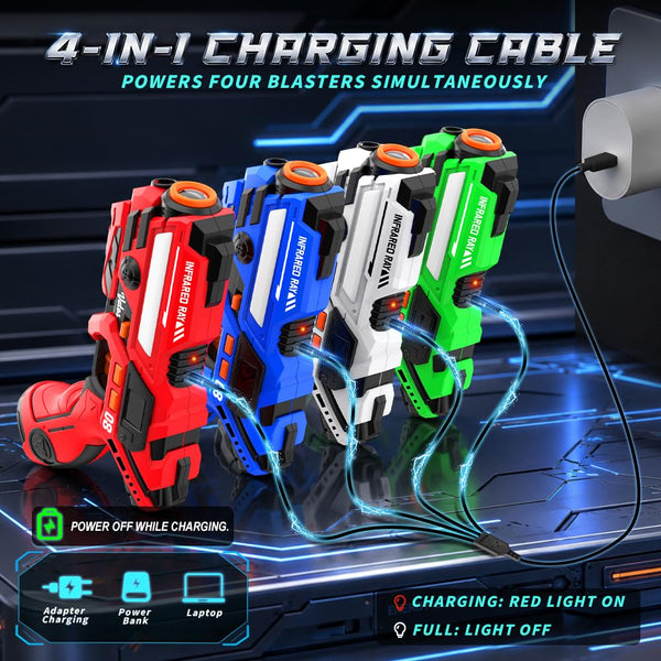 Rechargeable Kids Laser Tag Set of 4, Red & Blue & White & Green