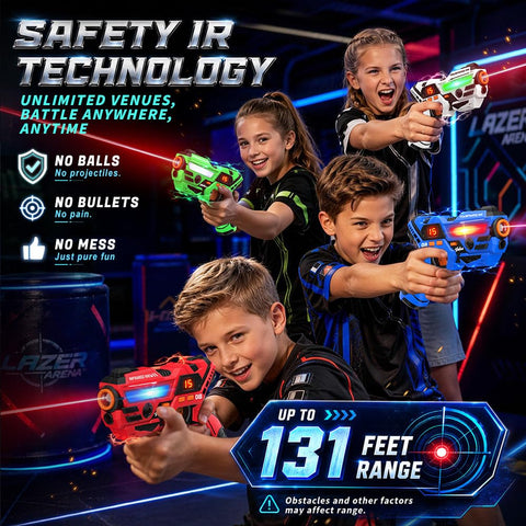 Rechargeable Kids Laser Tag Set of 4, Red & Blue & White & Green