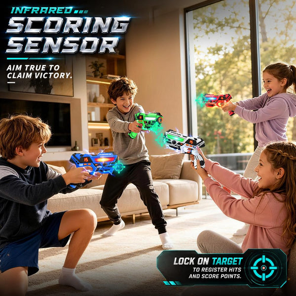 Rechargeable Kids Laser Tag Set of 4, Red & Blue & White & Green