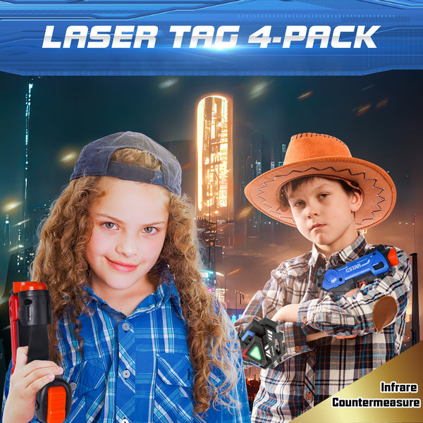 Infrared Mini Laser Tag Set  with Badges 4 Pack, 4 Players Indoor Outdoor,Group Activity Fun Toy