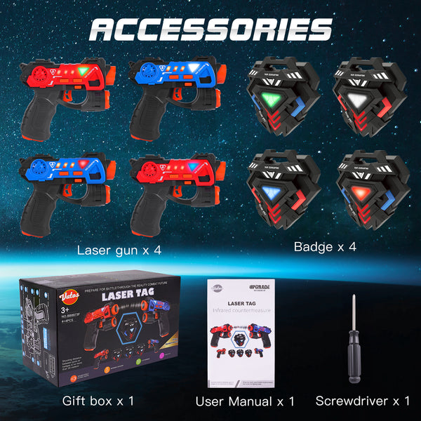 Infrared Mini Laser Tag Set  with Badges 4 Pack, 4 Players Indoor Outdoor,Group Activity Fun Toy